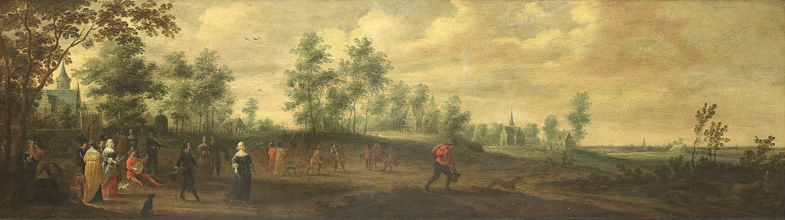 Landschap met dansend paar by Pieter Meulener