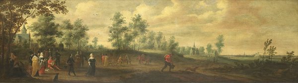 Landschap met dansend paar by Pieter Meulener
