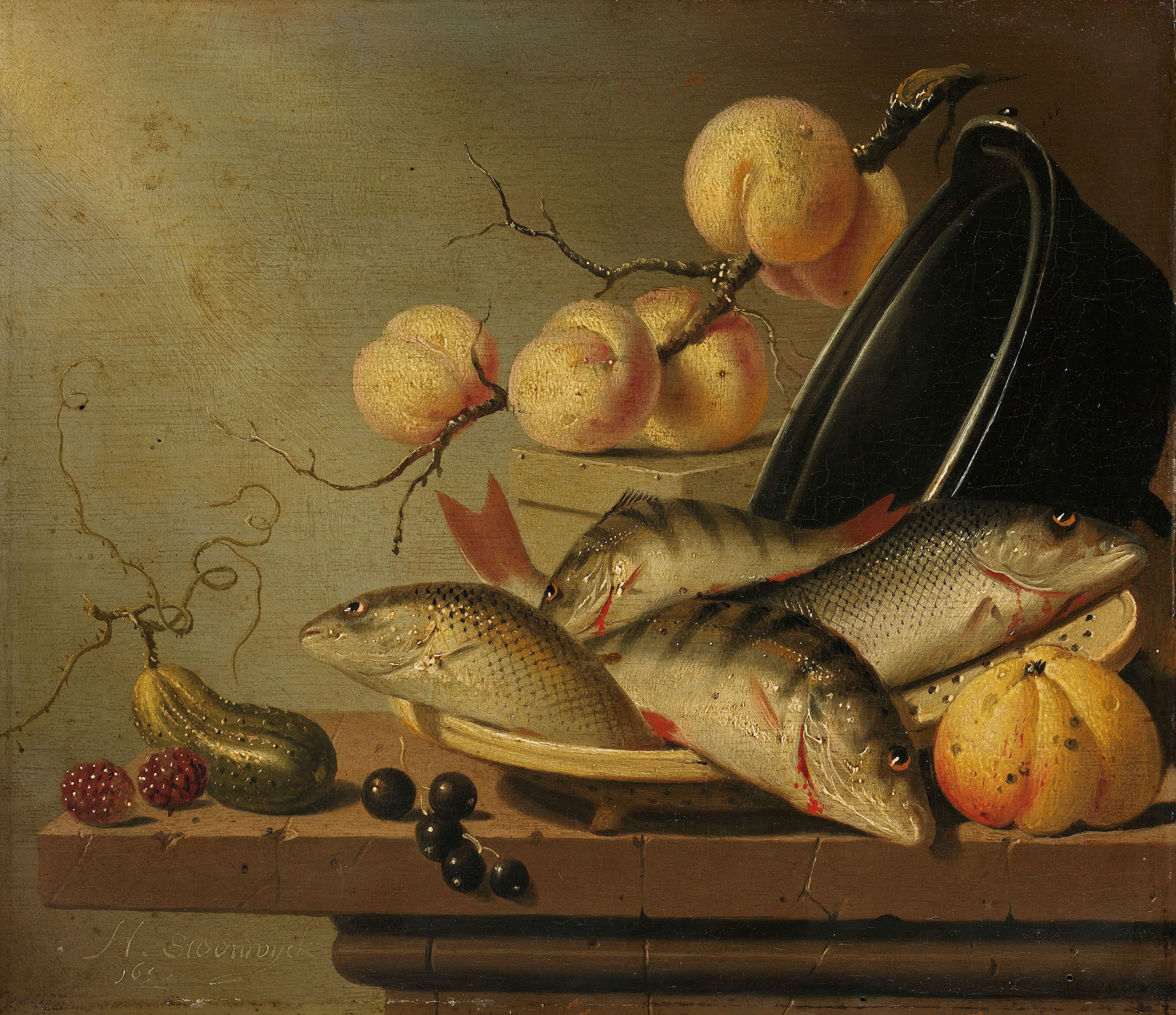 Stilleven met vissen en vruchten by Harmen Steenwijck