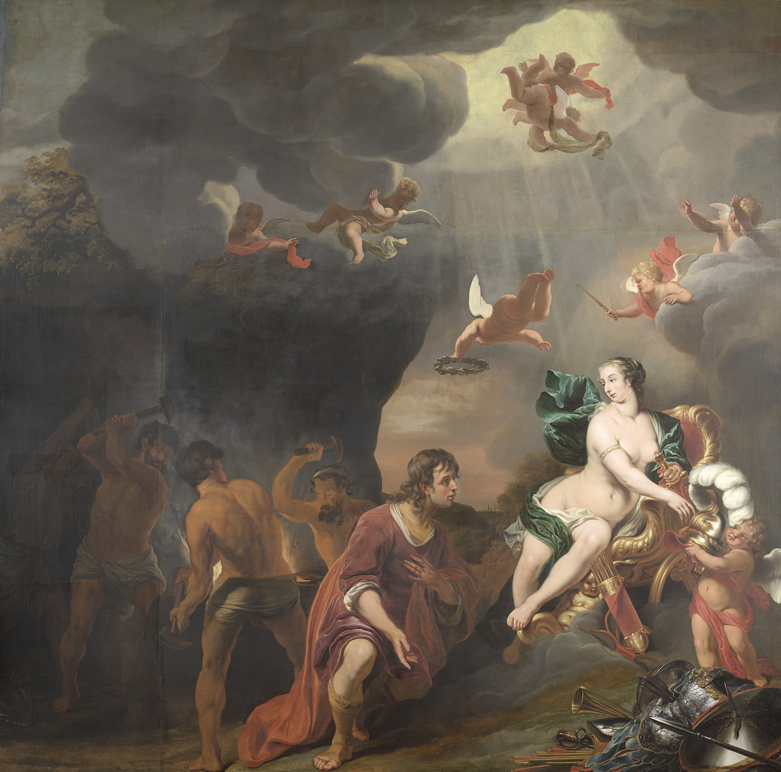 Achilles ontvangt van Thetis een nieuwe wapenrusting uit de smidse van Vulcanus by Ferdinand Bol