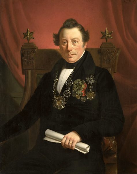 Coenraad van Hulst (1774-1844). Toneelspeler, als president van de kunstbevorderende maatschappij VW te Amsterdam (zo genoemd naar de oprichters Casper Vreedenberg en Jan van Well) by Jan Cornelis van Rossum
