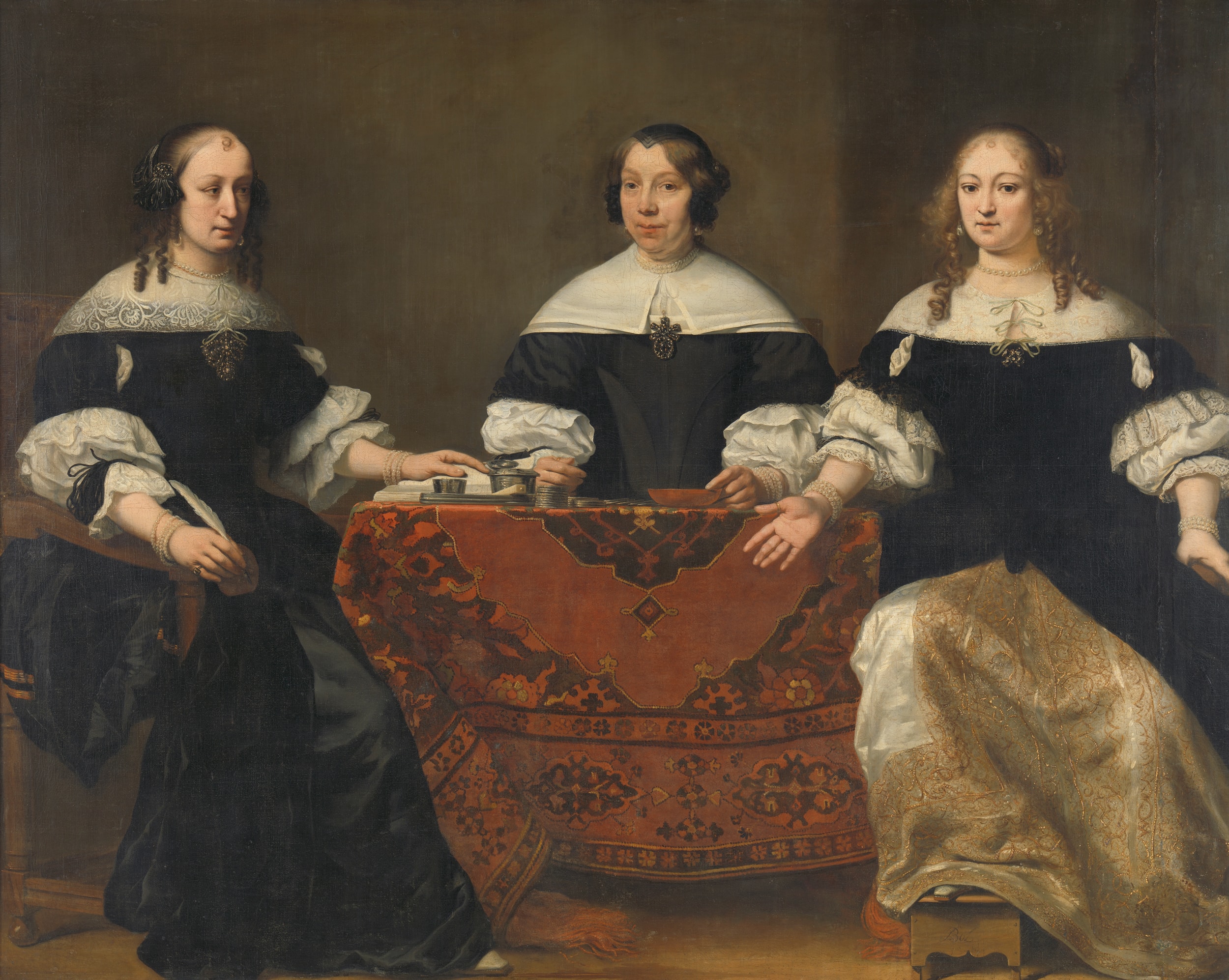 Portretten van drie regentessen van het leprozenhuis in Amsterdam by Ferdinand Bol
