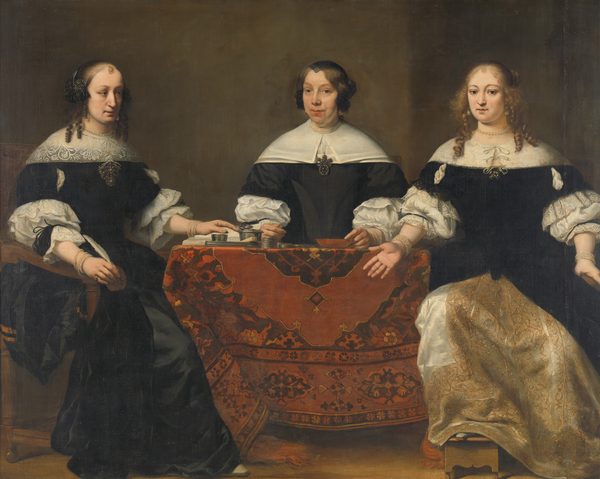 Portretten van drie regentessen van het leprozenhuis in Amsterdam by Ferdinand Bol