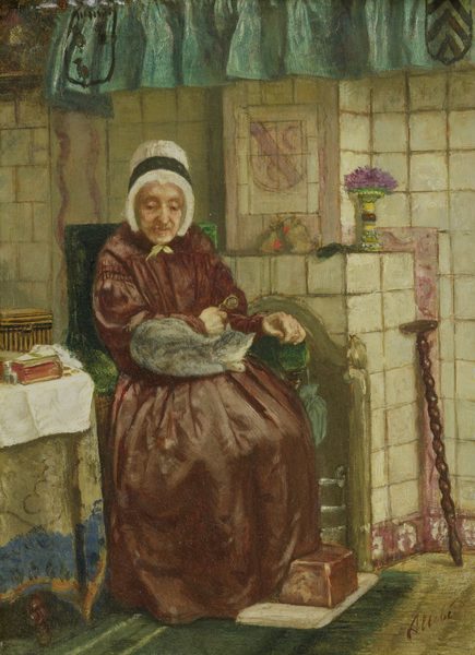 Oude vrouw bij de haard by August Allebé