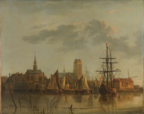 Gezicht op Dordrecht bij zonsondergang by Anonymous Unknown author