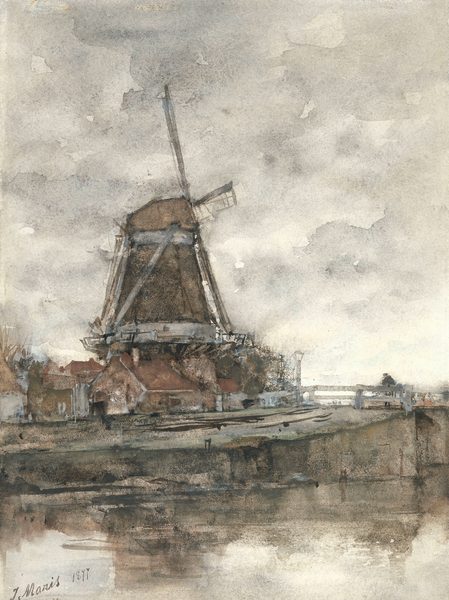 Molen en de brug bij de Noord-West-Buitensingel in Den Haag by Jacob Maris