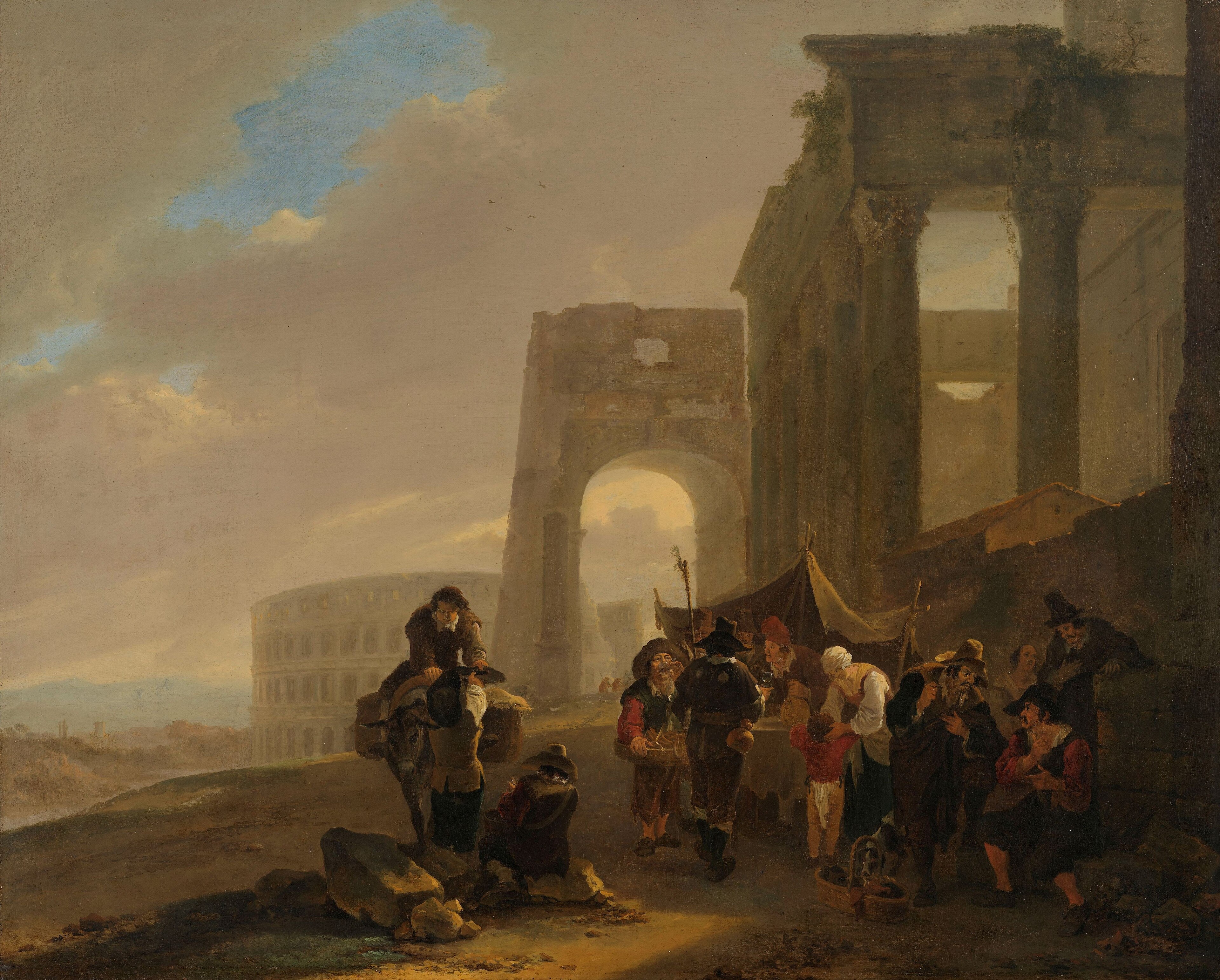 Volksscène tussen Romeinse ruïnes by Jan Both