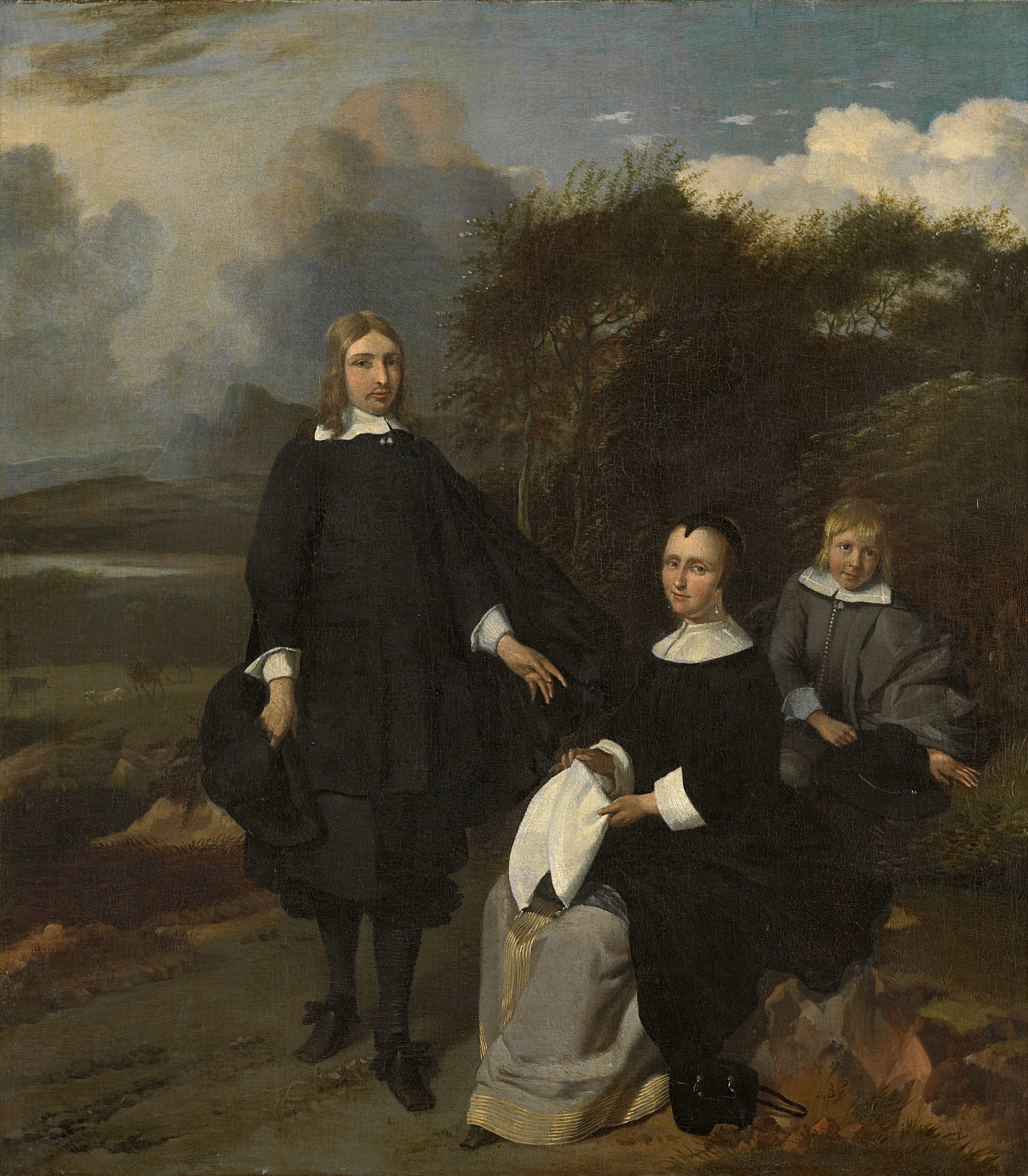 Familiegroep in een landschap by Barend Graat