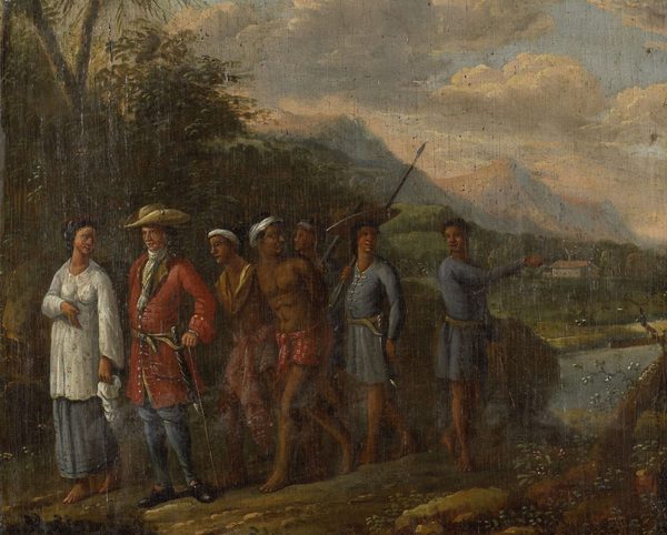 Dutch Merchant with Slaves in a East Indies Hills by Dutch East Indies