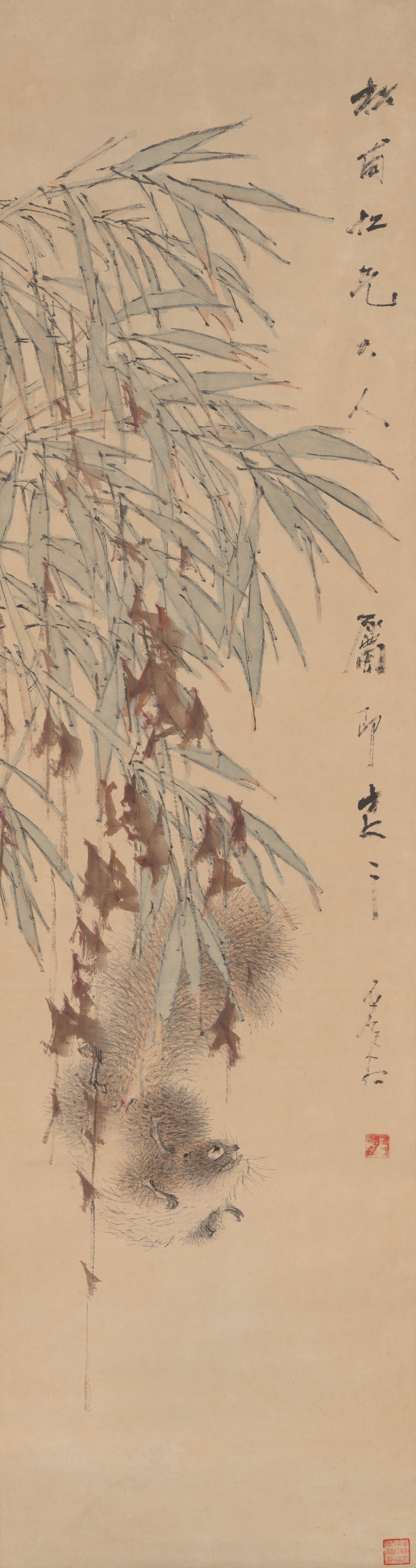 A work made of hanging scroll; ink and colors on paper.