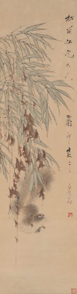 A work made of hanging scroll; ink and colors on paper.