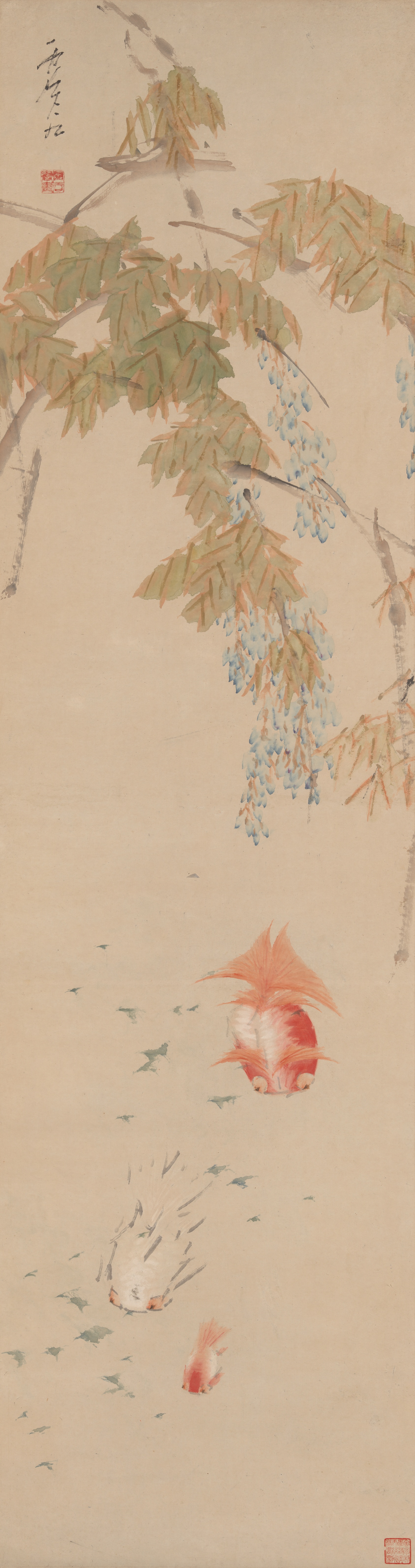 A work made of hanging scroll; ink and colors on paper.