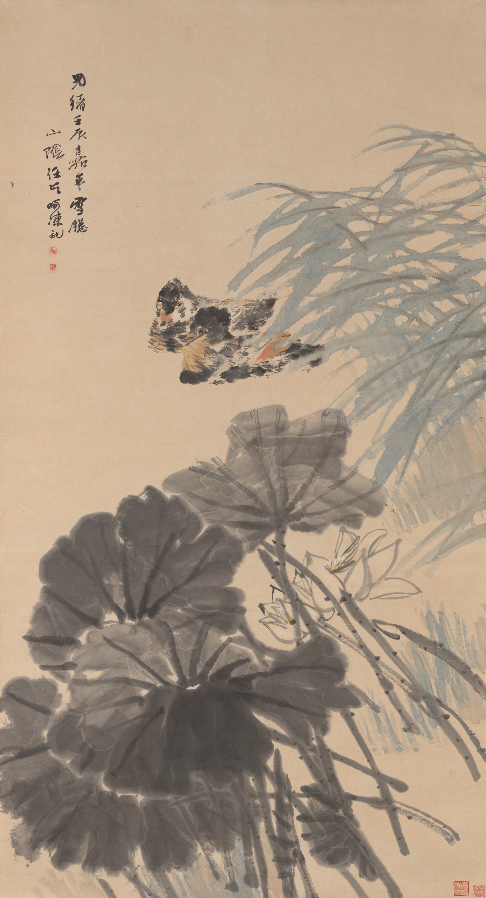 A work made of hanging scroll; ink and colors on paper.