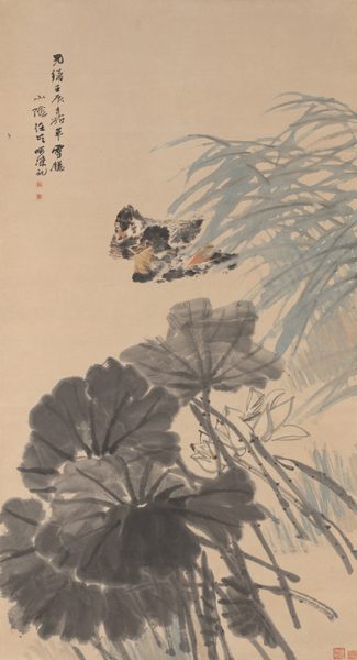 A work made of hanging scroll; ink and colors on paper.