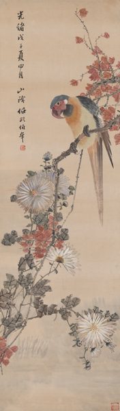 A work made of hanging scroll; ink and colors on paper.