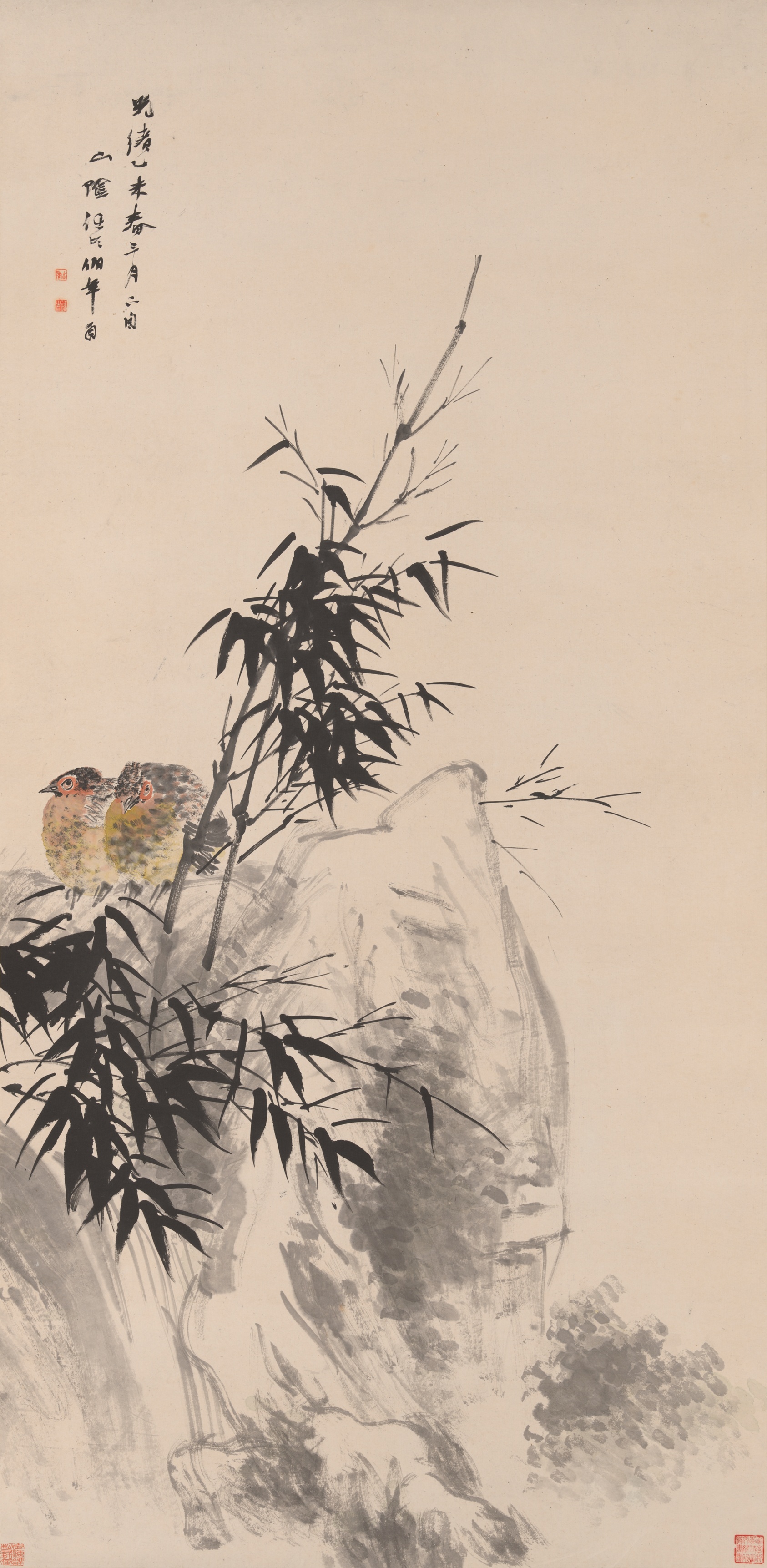 A work made of hanging scroll; ink and colors on paper.