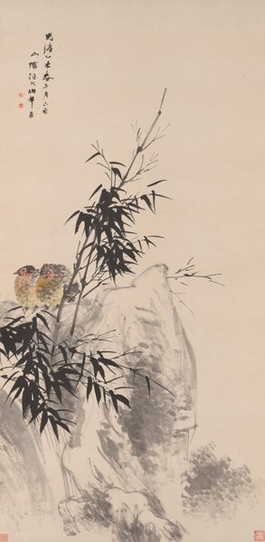 A work made of hanging scroll; ink and colors on paper.