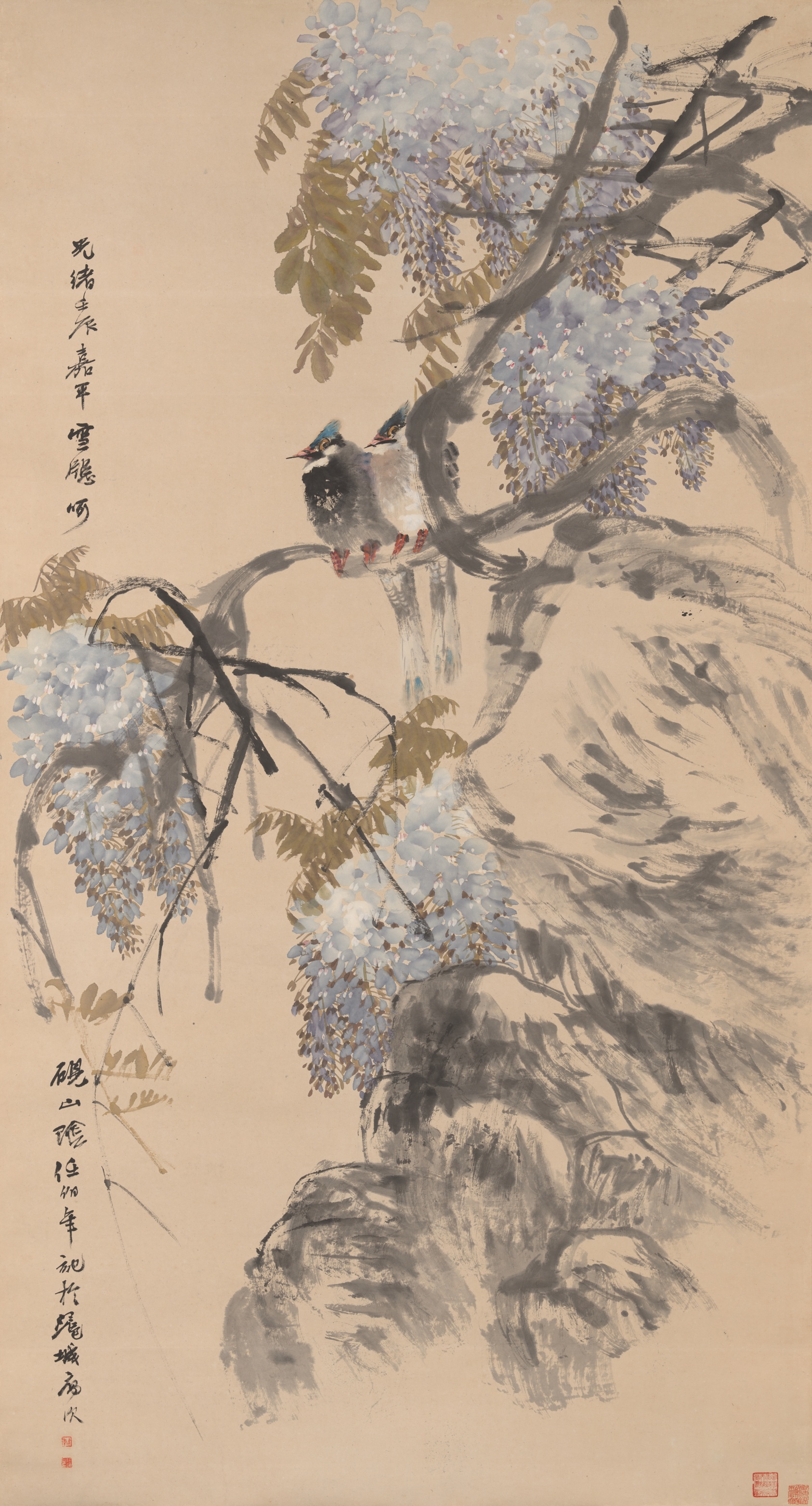 A work made of hanging scroll; ink and colors on paper.