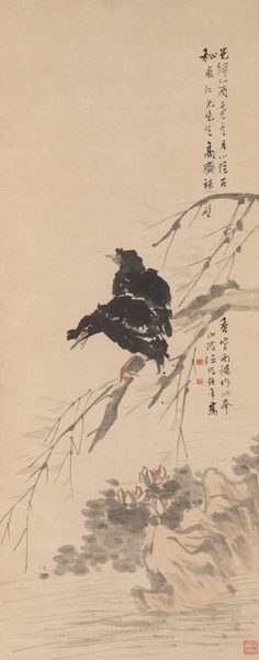 A work made of hanging scroll; ink and colors on paper.