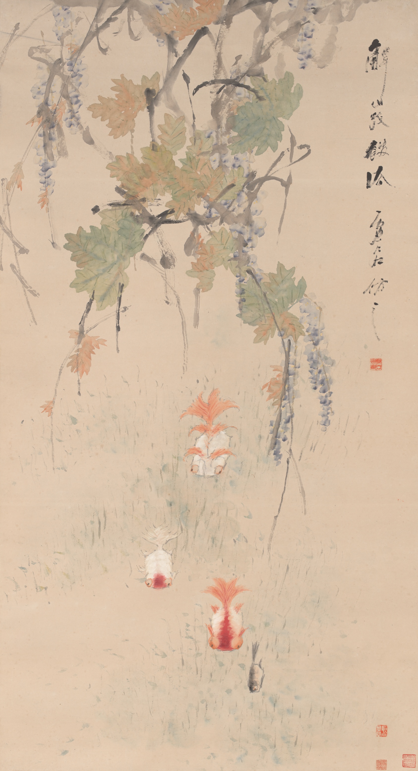 A work made of hanging scroll; ink and colors on paper.