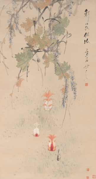 A work made of hanging scroll; ink and colors on paper.