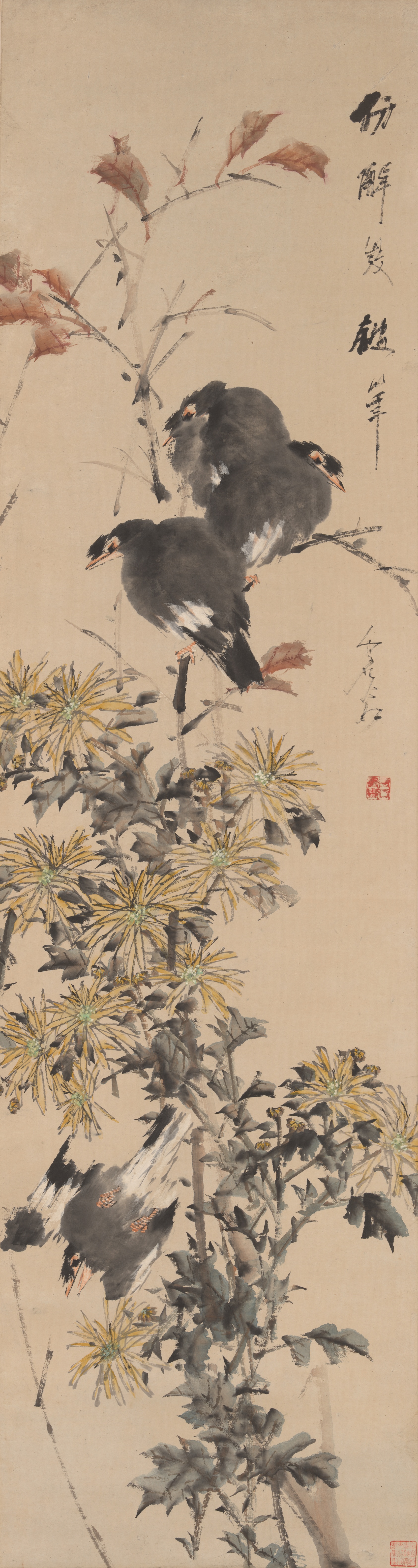 A work made of hanging scroll; ink and colors on paper.