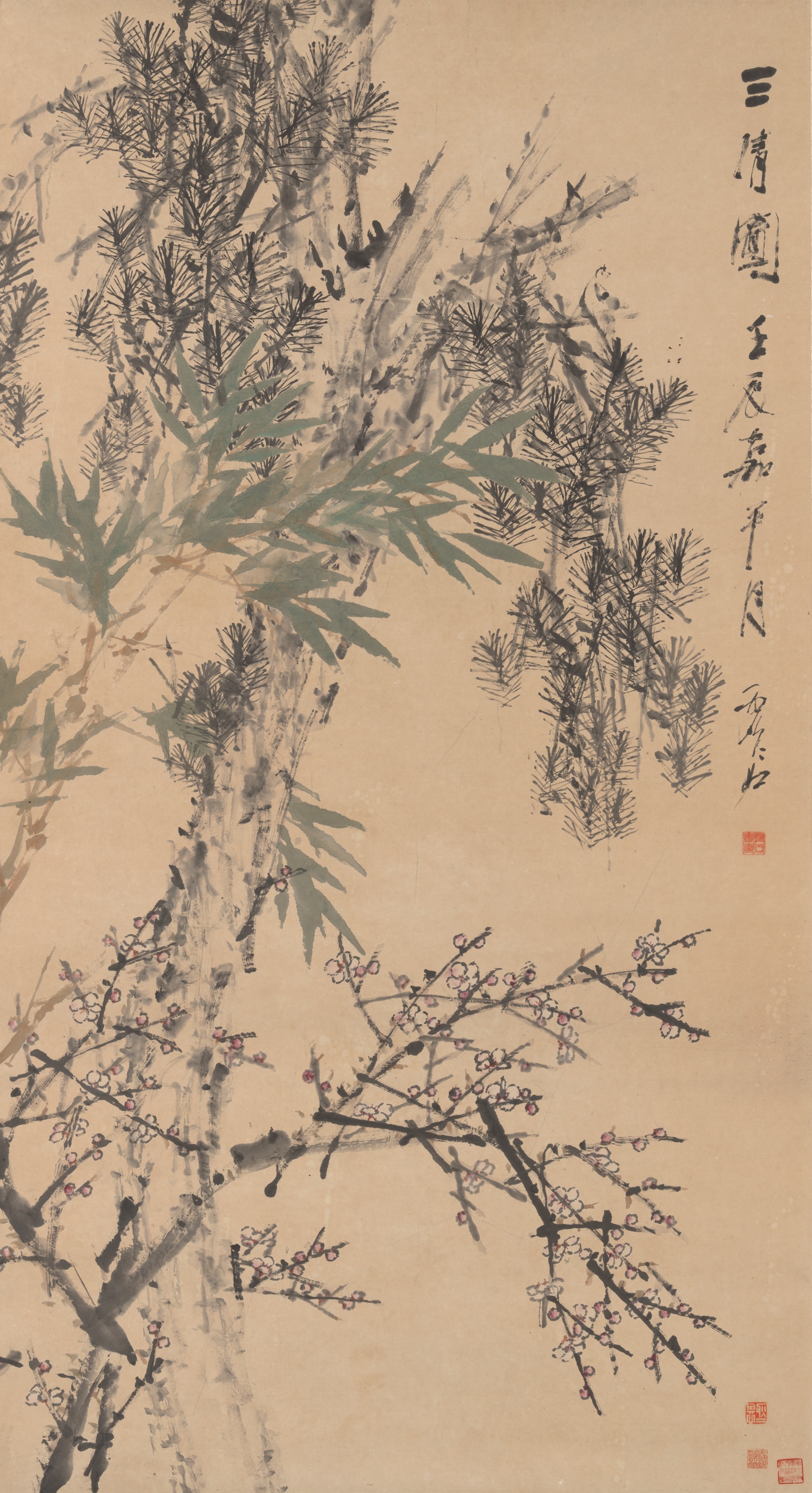 A work made of hanging scroll; ink and color on paper.