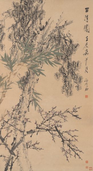 A work made of hanging scroll; ink and color on paper.