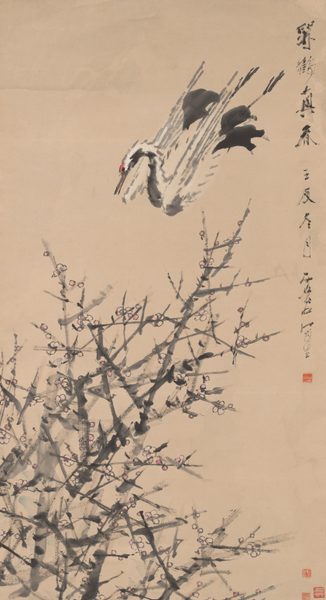 A work made of hanging scroll; ink and colors on paper.