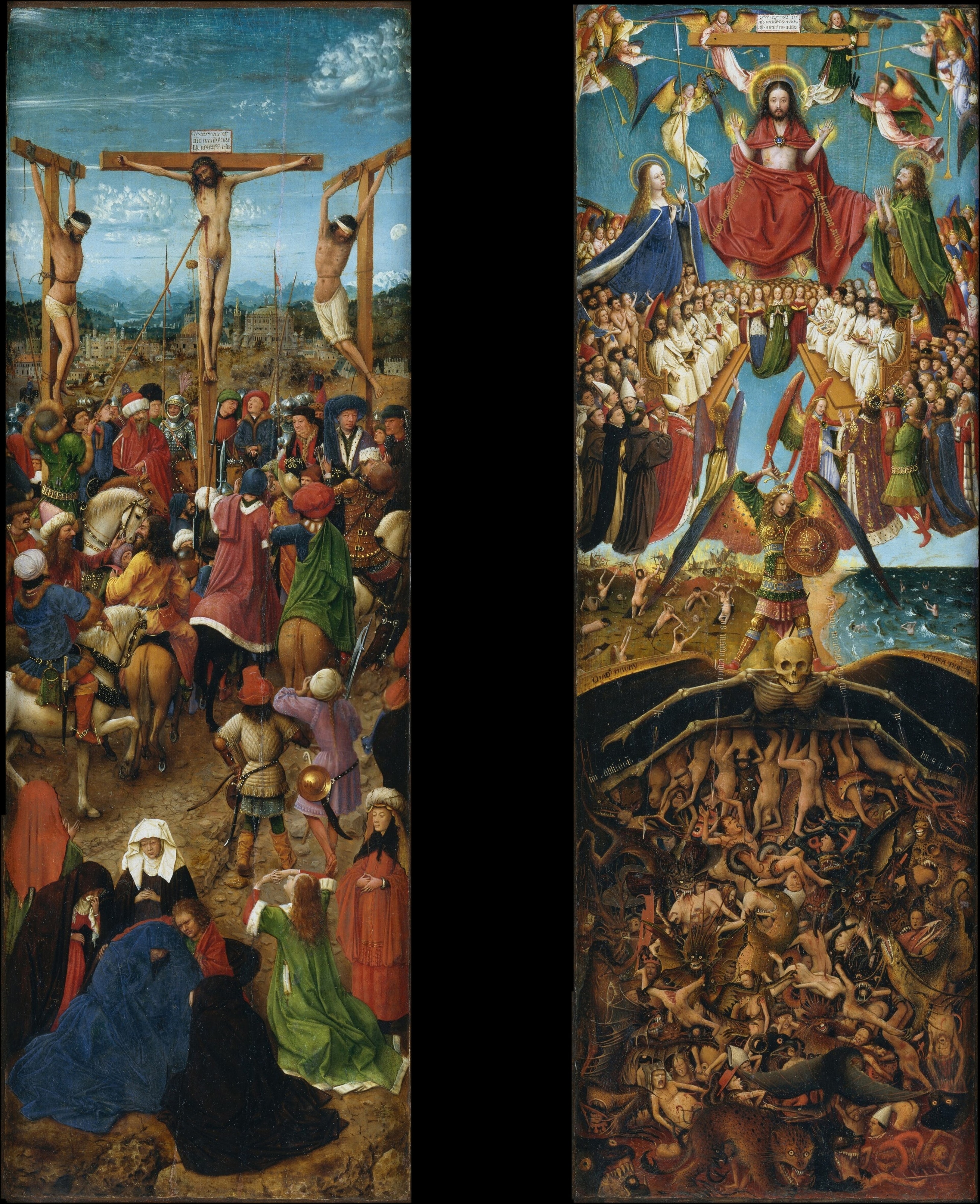 crucifixion of Jesus ; Day of Judgment by Jan van Eyck