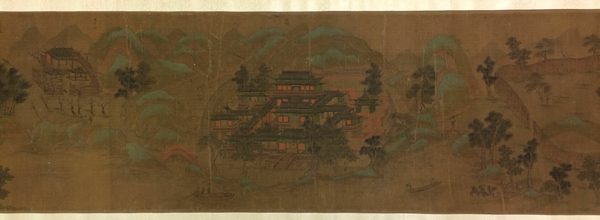 A work made of handscroll; ink, color, and gold on silk.