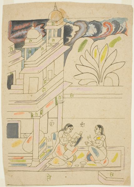 A work made of black ink and touches of watercolor on buff paper.