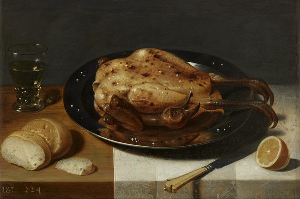 Still life with a lemon and capon by David Rijckaert