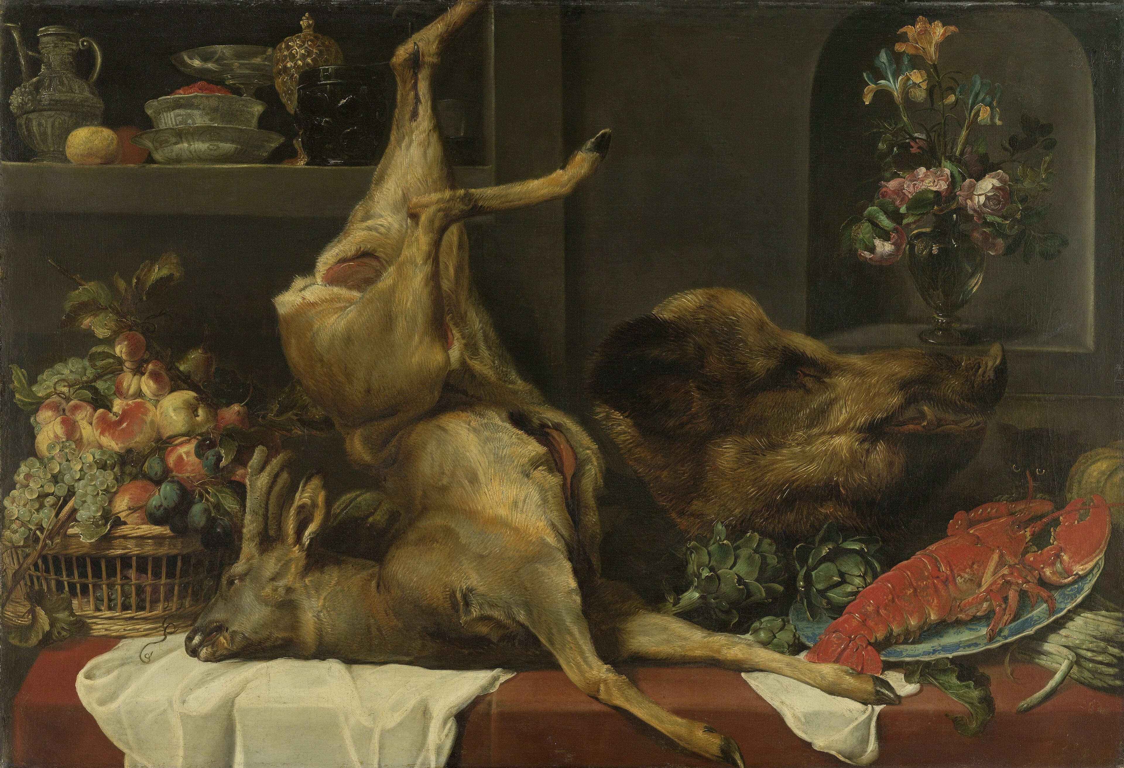 Still life with large dead game, fruit and flowers by Frans Snyders