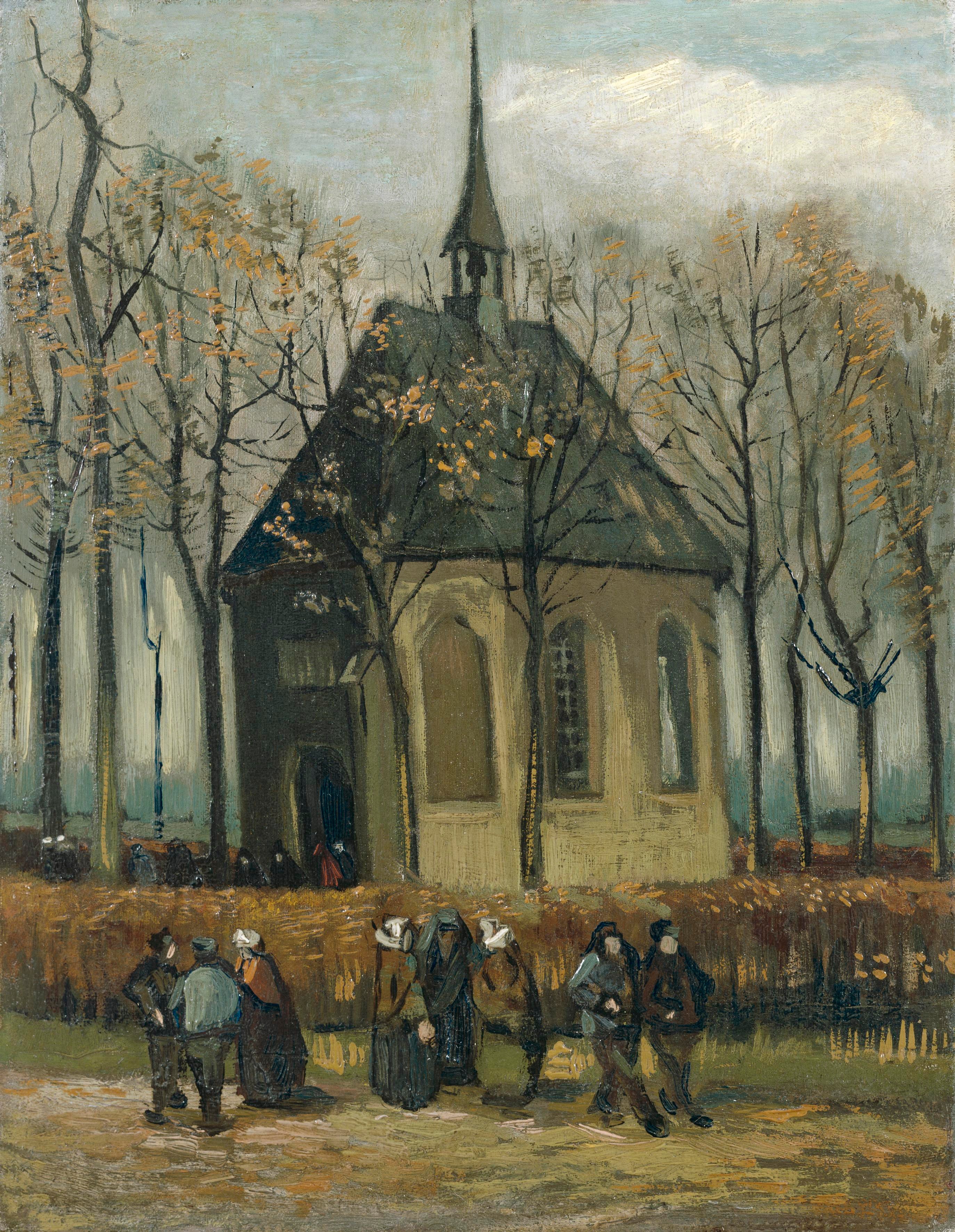 Congregation Leaving the Reformed Church in Nuenen, 1884-01, by Vincent van Gogh