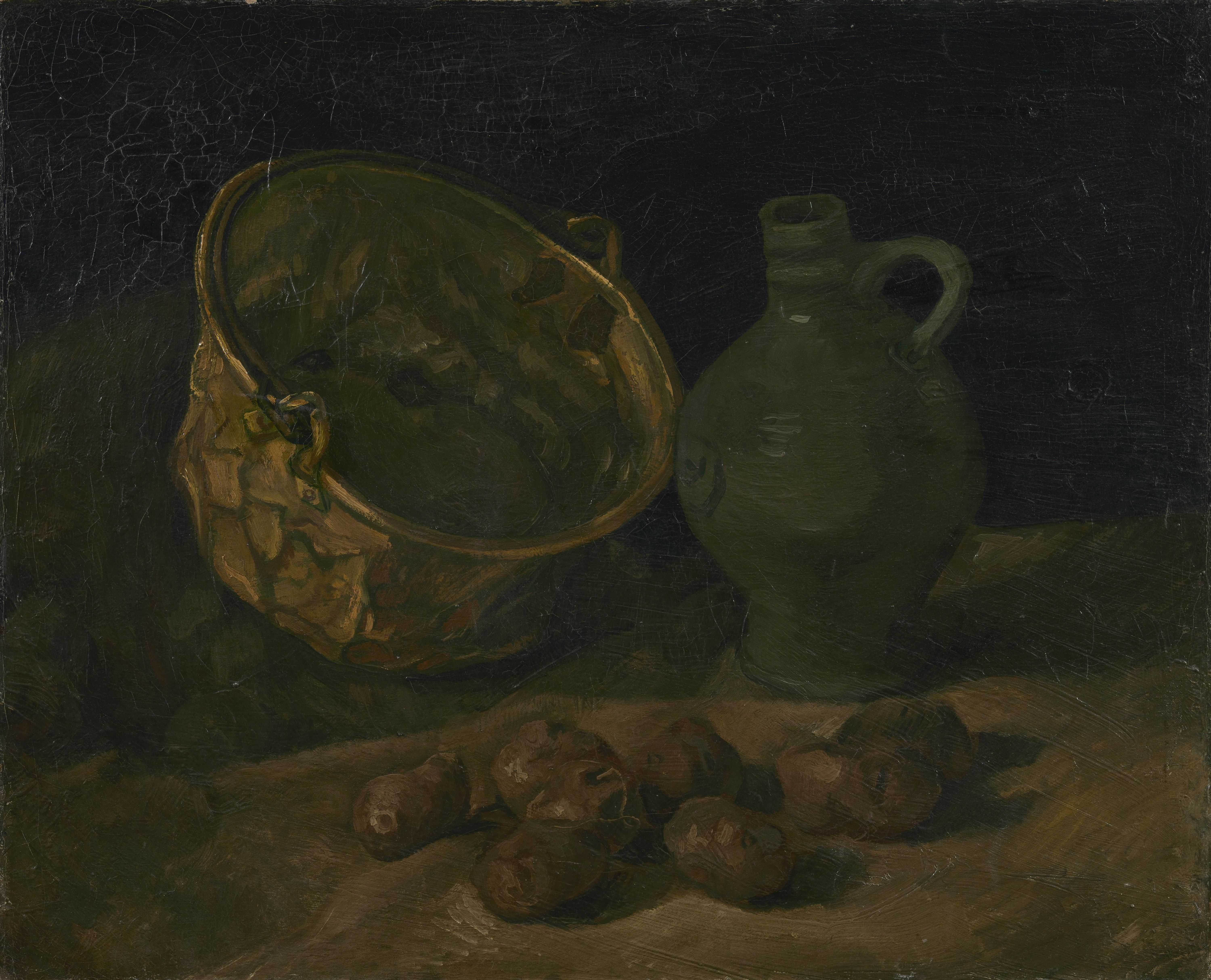 Still Life with Brass Cauldron and Jug, 1885, by Vincent van Gogh