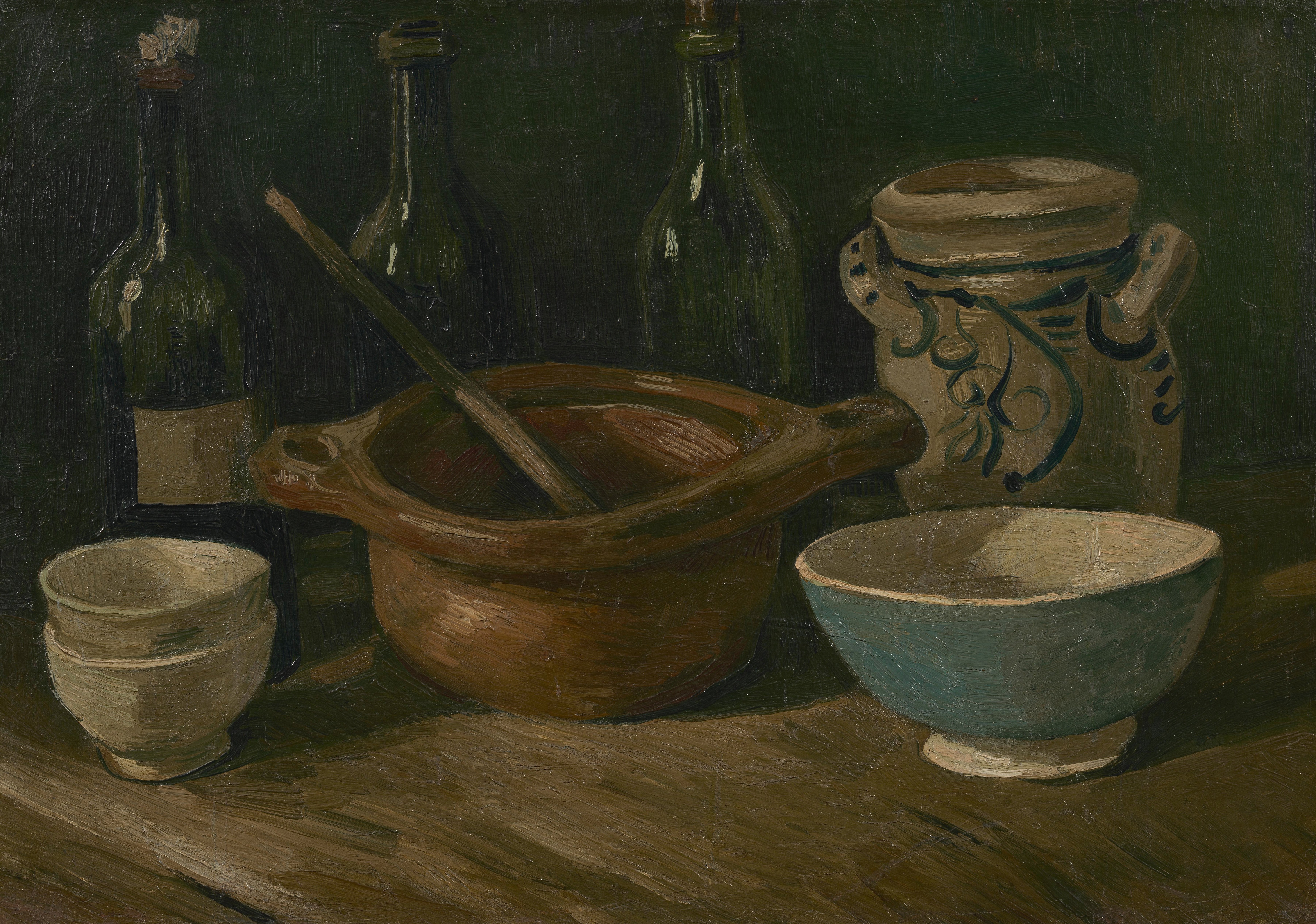 Still Life with Earthenware and Bottles, 1885, by Vincent van Gogh