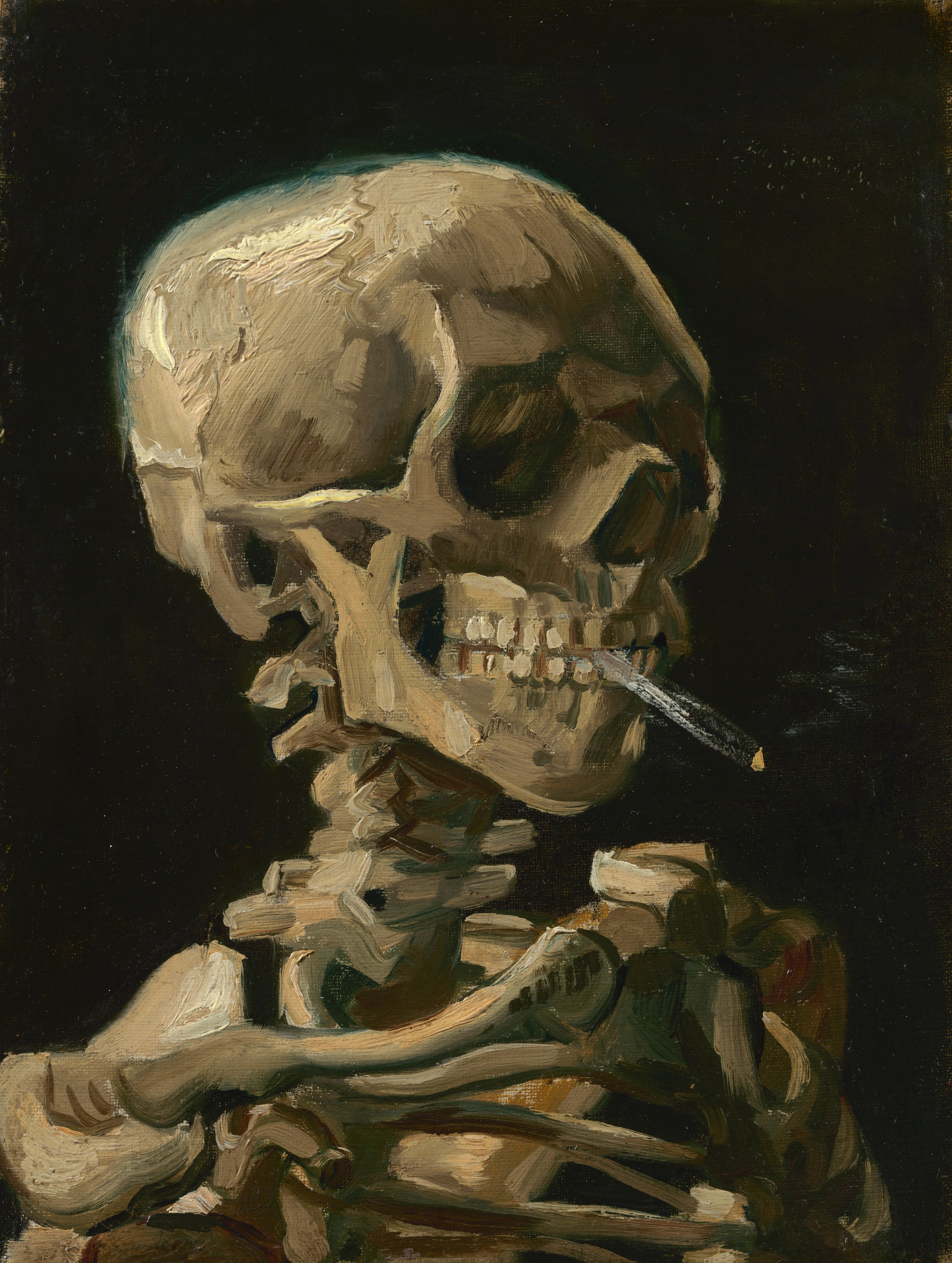 Skull of a Skeleton with Burning Cigarette, 1884, by Vincent van Gogh