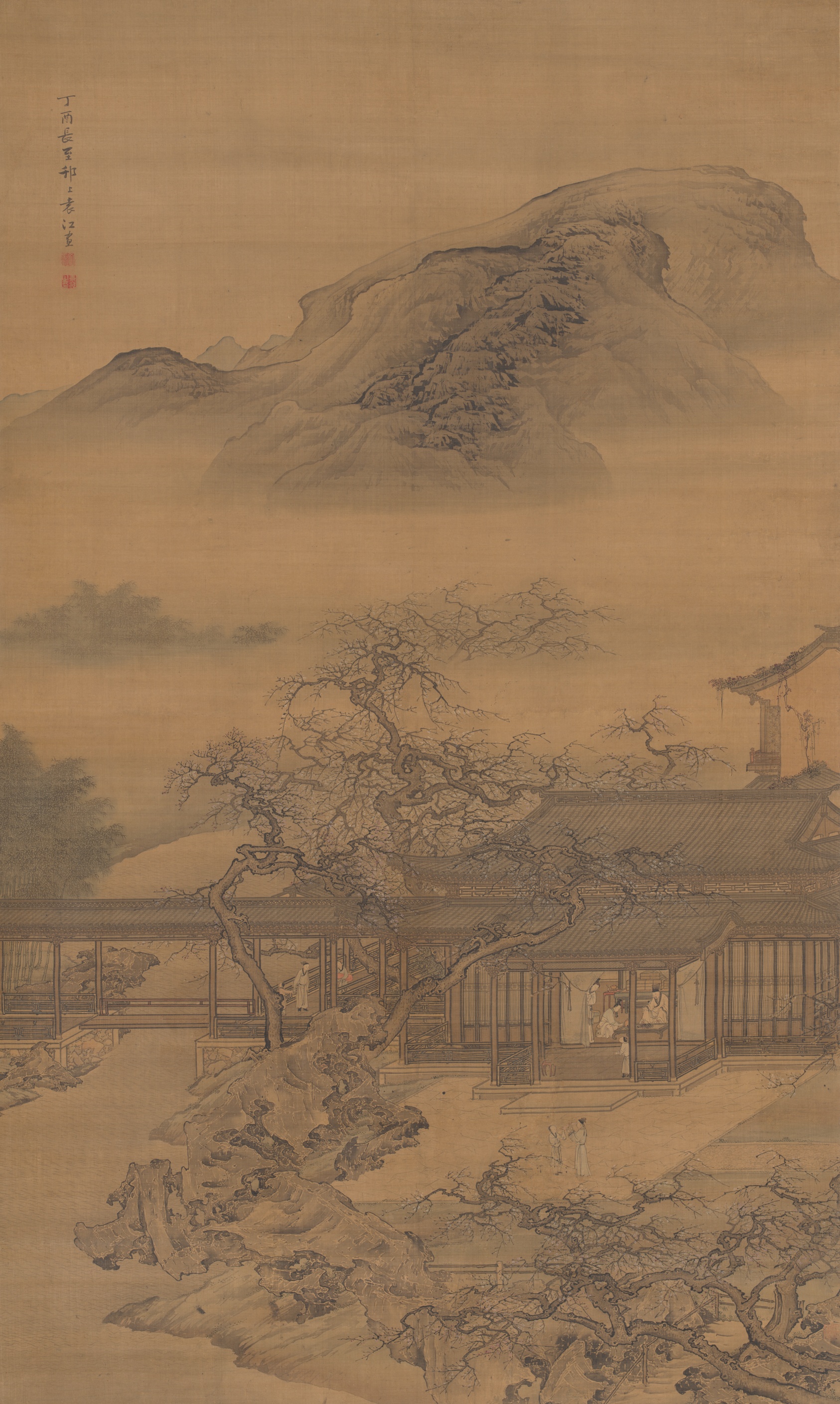 A work made of hanging scroll; ink and slight color on silk.