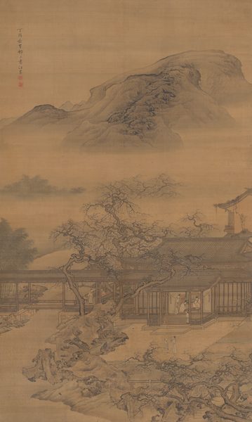 A work made of hanging scroll; ink and slight color on silk.