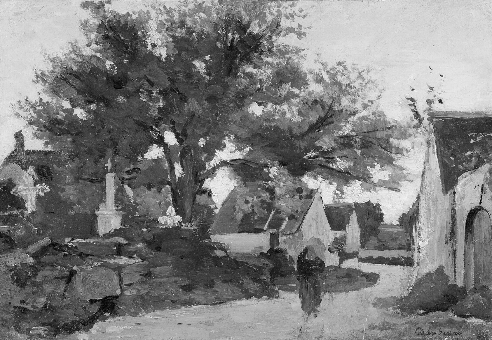 A work made of oil on paper, mounted on canvas.