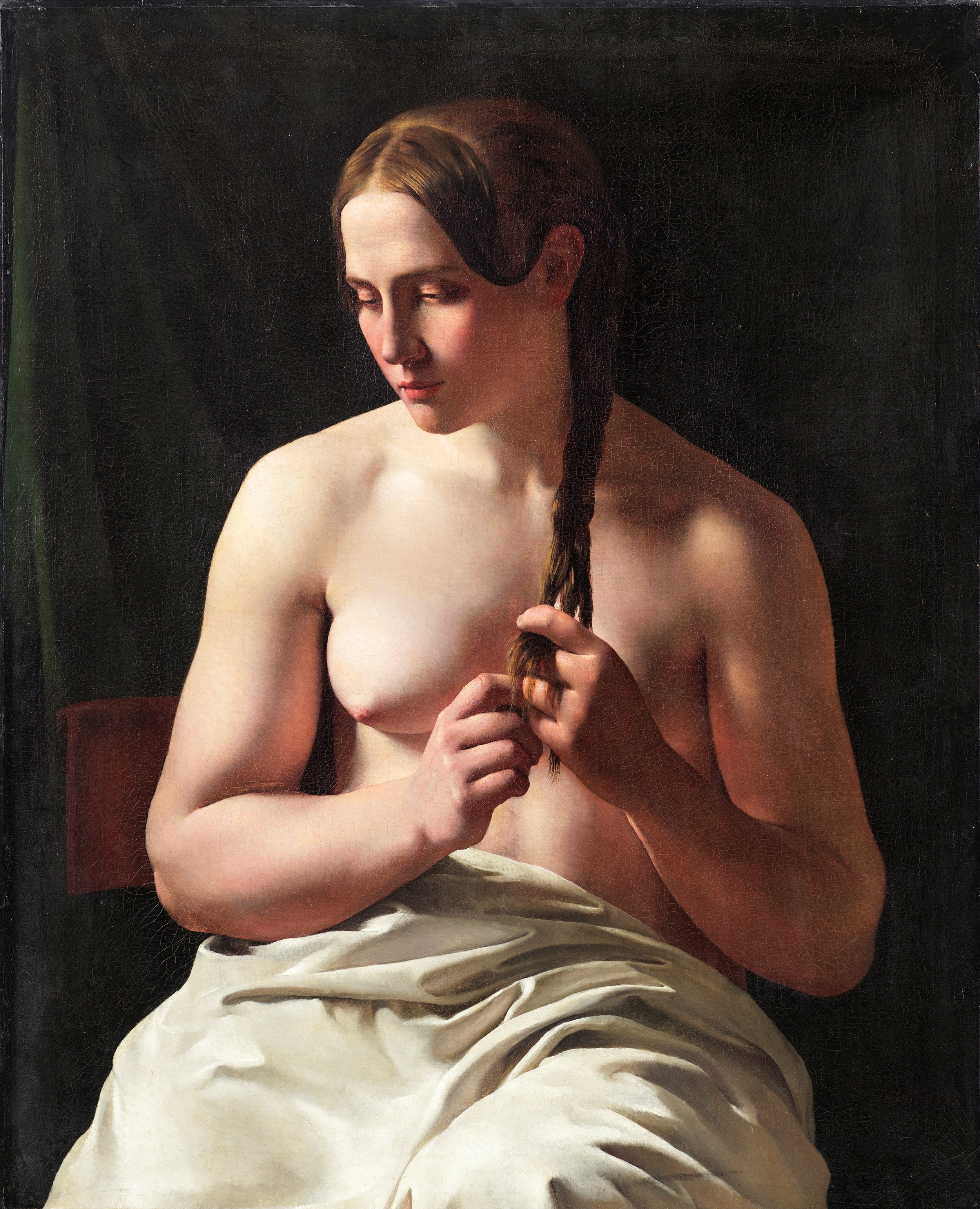 A Woman Pleating her Hair by Ludvig August Smith