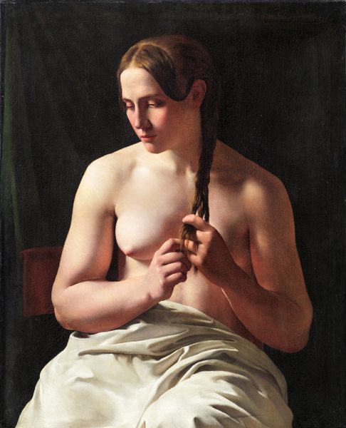 A Woman Pleating her Hair by Ludvig August Smith