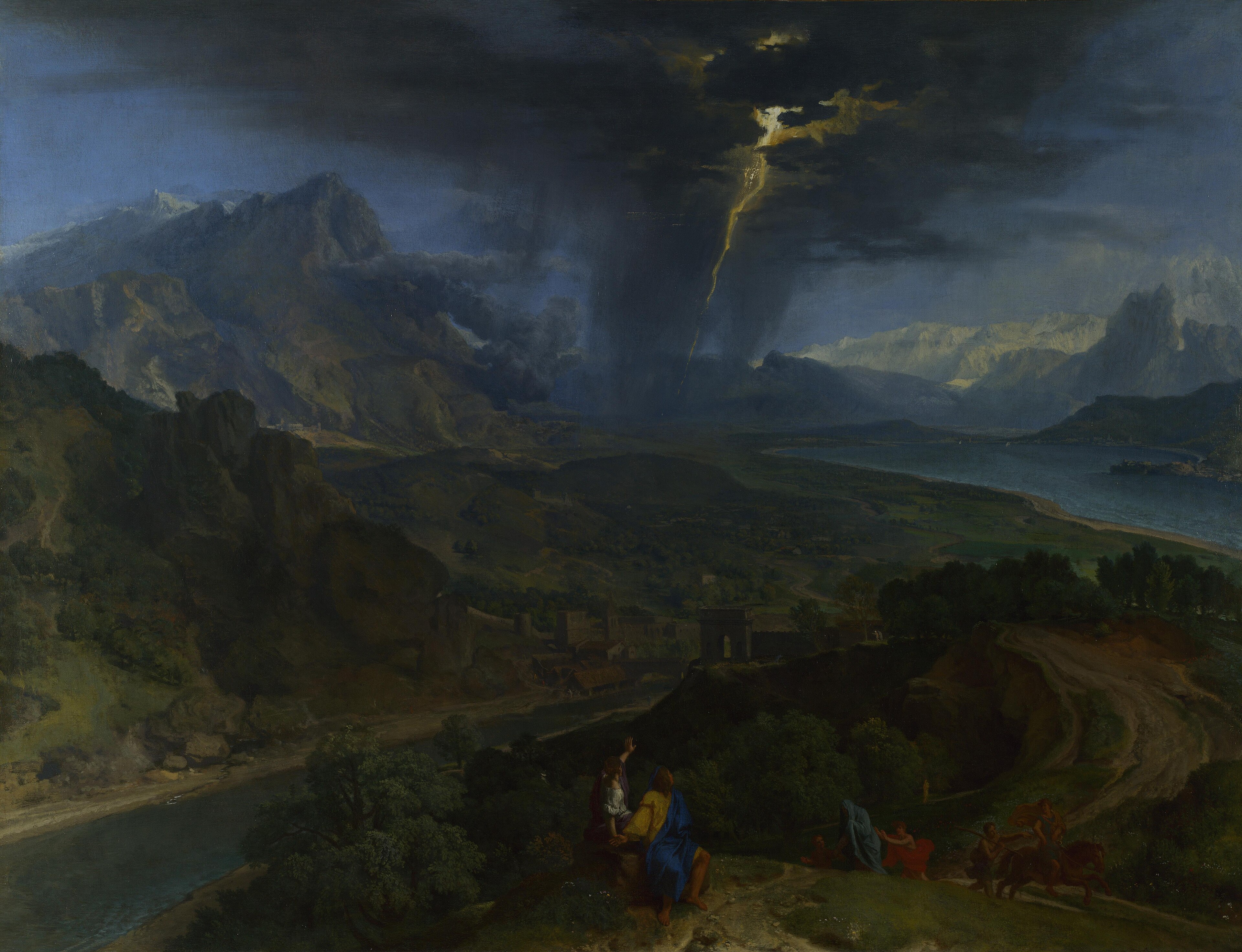 Mountain Landscape with Lightning. by Francisque Millet