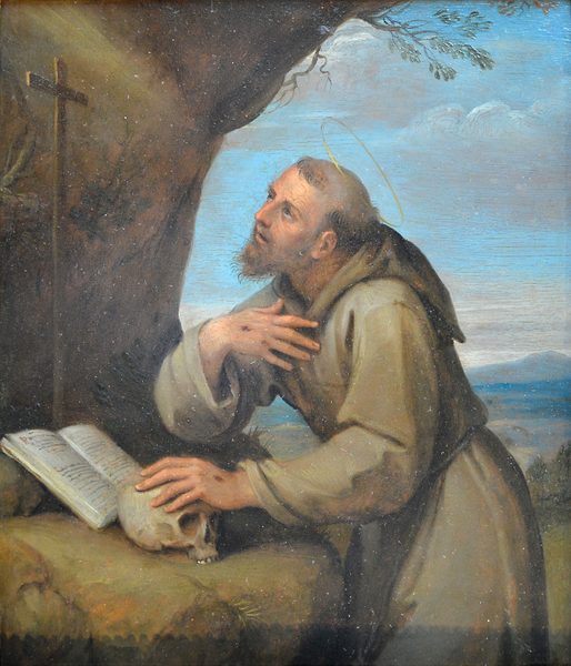Saint François d'Assise en oraison devant un crucifix by Francesco Albani
