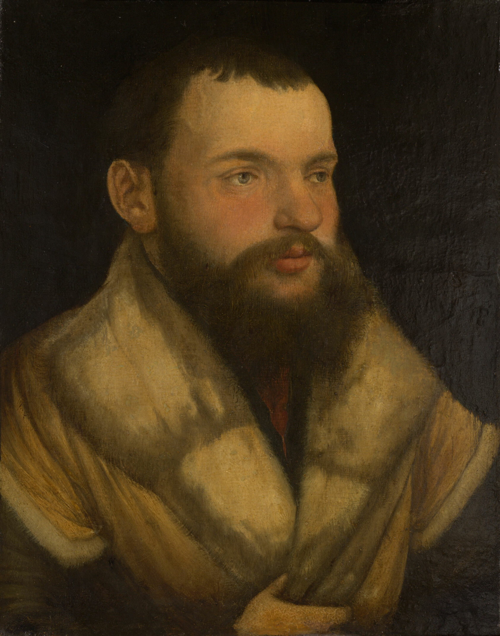 A work made of oil on parchment, mounted on panel.