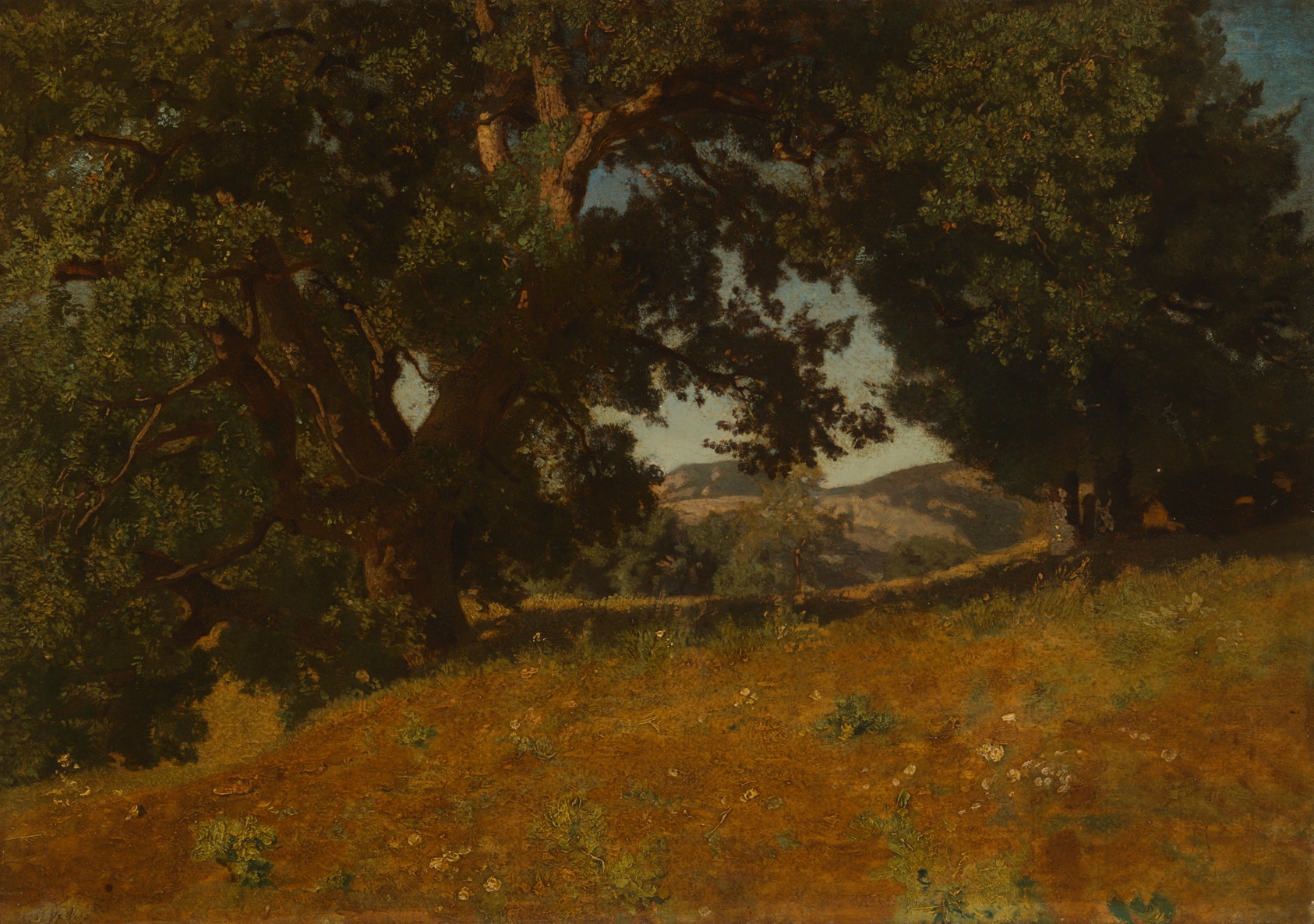 A work made of oil on paper mounted on canvas.