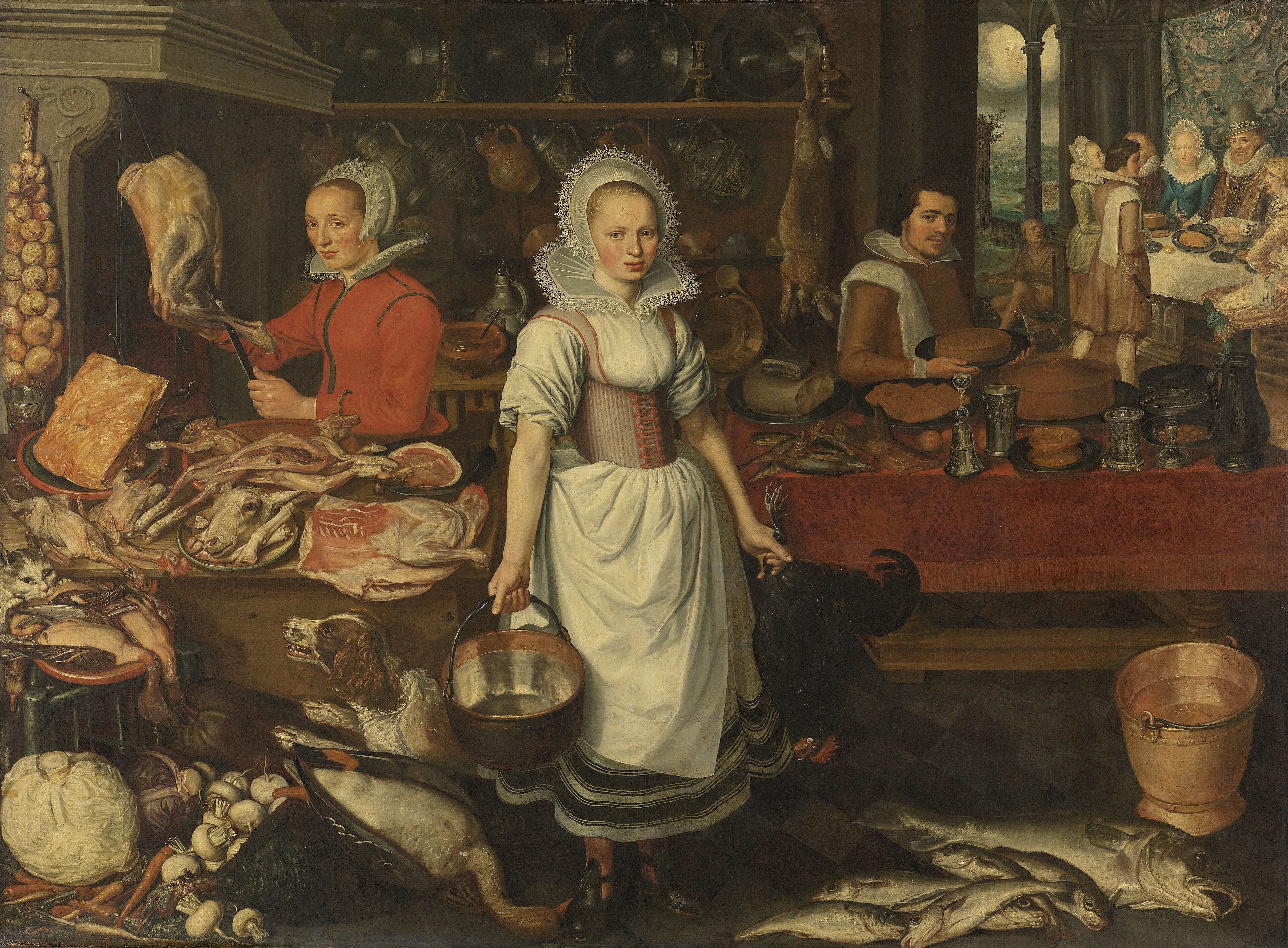 Kitchen Scene with the Parable of the Rich Man and Poor Lazarus by Pieter Cornelisz van Rijck