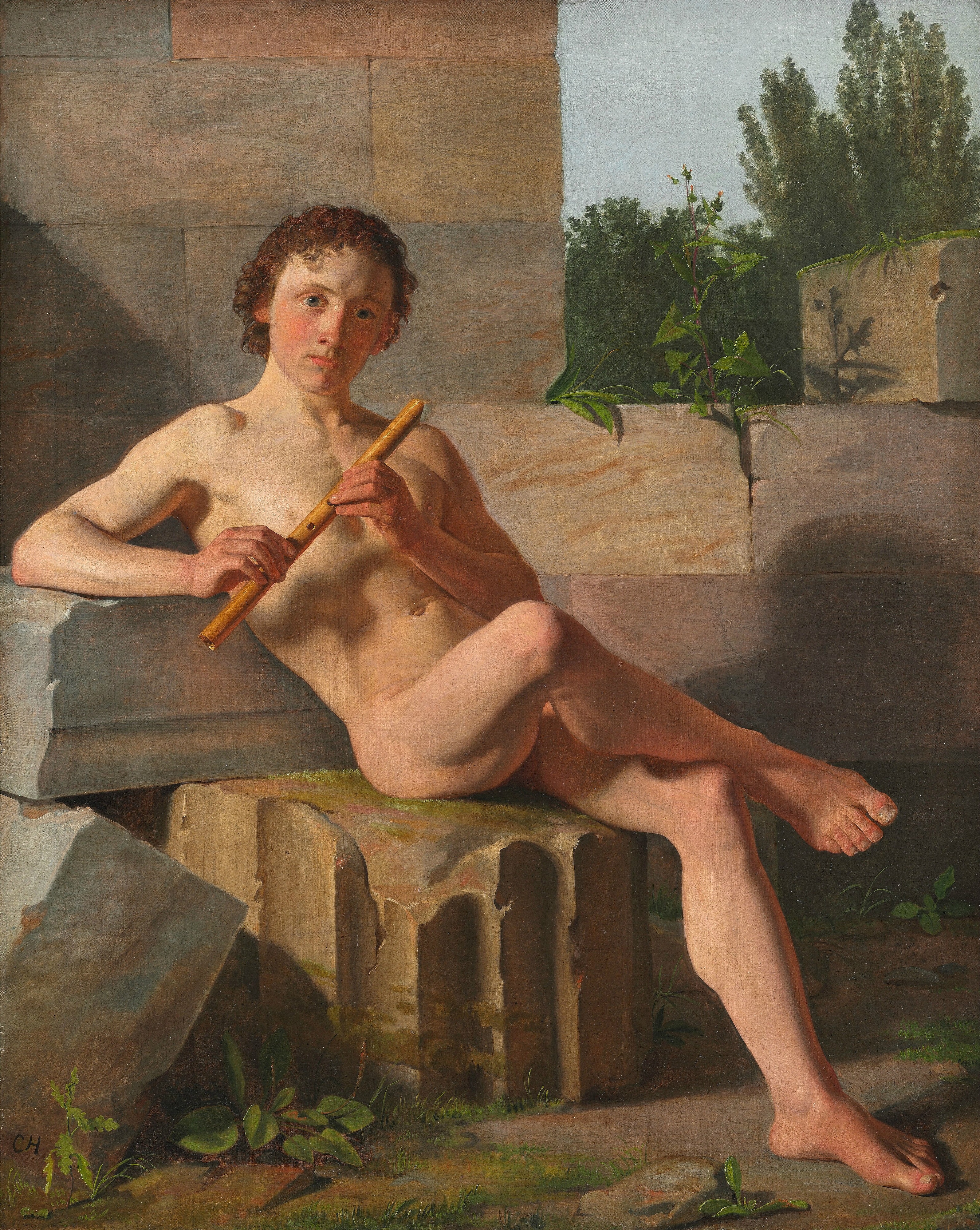 Male Model Playing Flute by Constantin Hansen