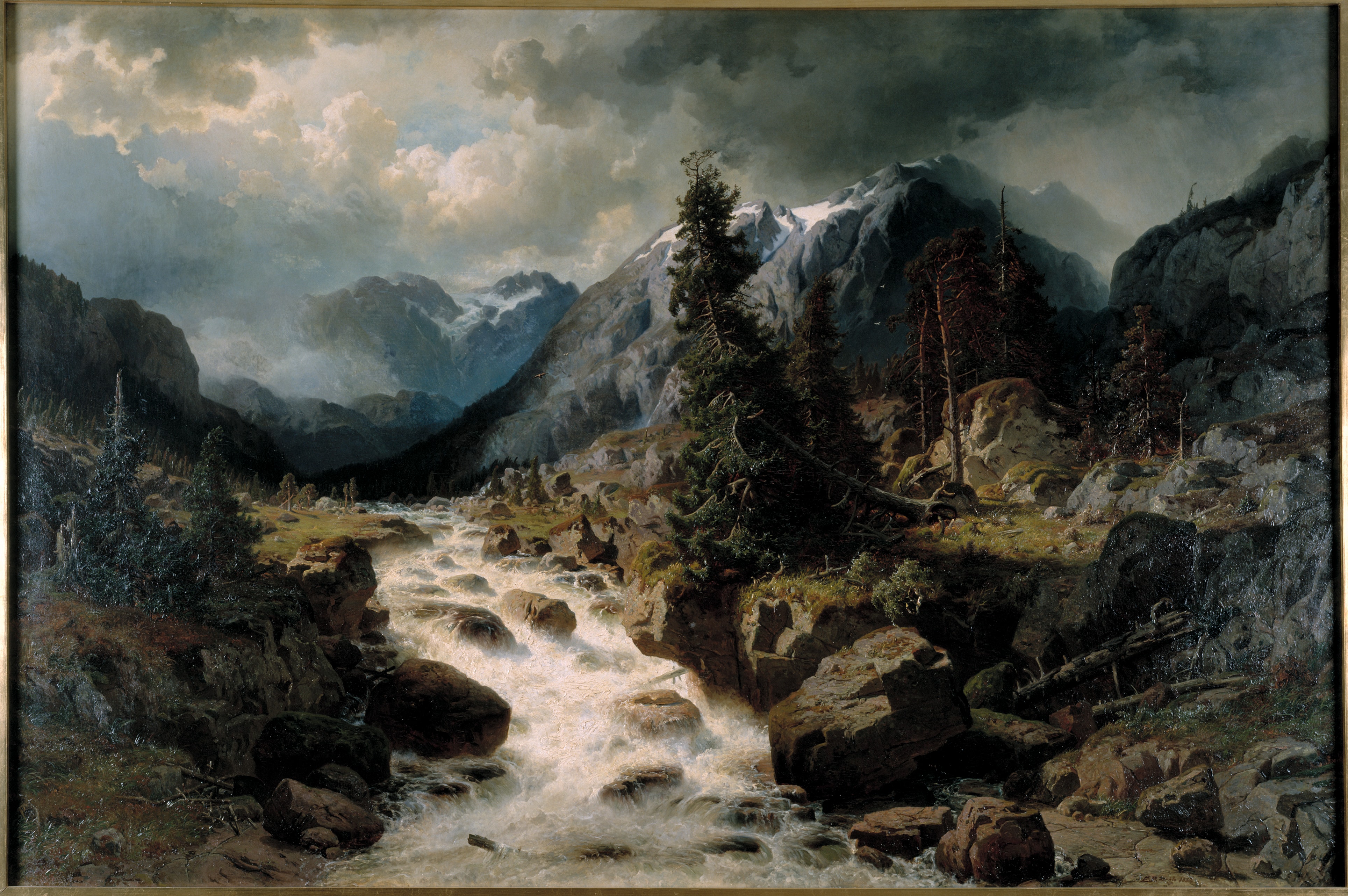 Landscape with Waterfall from the Canton of Uri, Switzerland by Johan Edvard Bergh